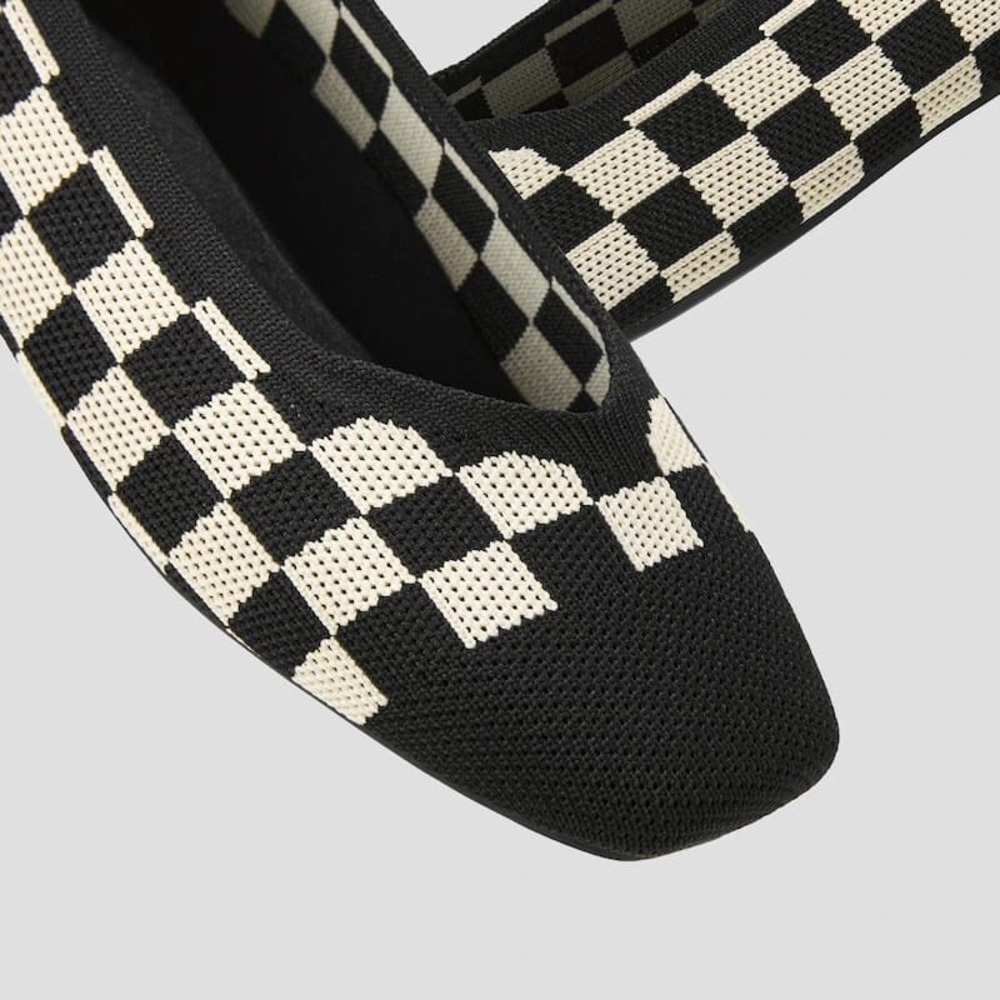 Vivaia Margot 2.0 Checkerboard Square Toe Knit Flats Black Cream US 7 EU 37.5 W - Picture 15 of 16